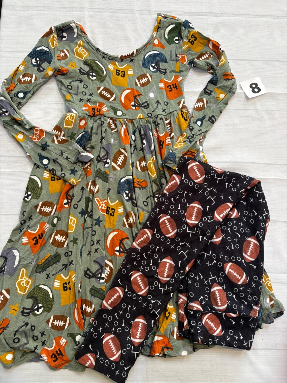 Little sleepies Football Print Long Sleeve twirl Dress with Matching Leggings